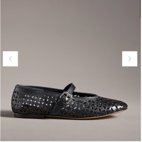 Anthropologie Black Laser-Cut Mary Jane Flats with Buckle - Picture 2 of 6